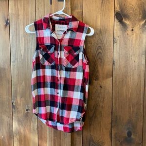 Garage Girls flannel button up sleeveless top